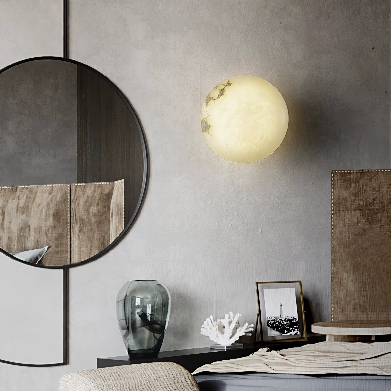 Natural Alabaster Stone Oval Ceiling Lamp with Brass Base and Integrated LED