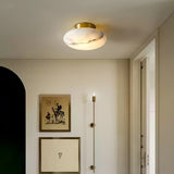 Natural Alabaster Stone Oval Ceiling Lamp with Brass Base and Integrated LED