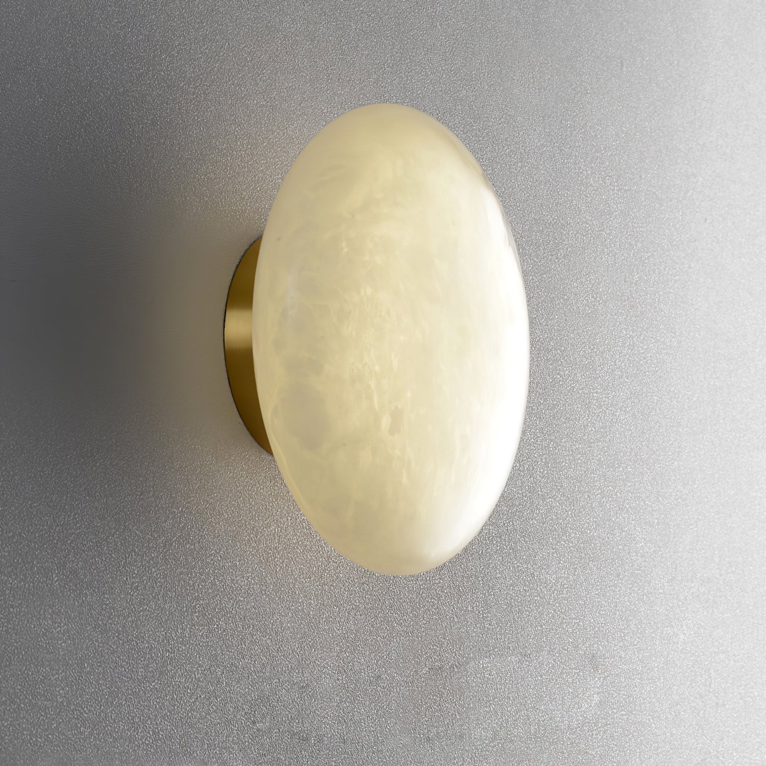 Natural Alabaster Stone Oval Ceiling Lamp with Brass Base and Integrated LED