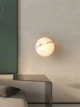 Natural Alabaster Stone Oval Ceiling Lamp with Brass Base and Integrated LED