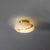 Natural Alabaster Stone Oval Ceiling Lamp with Brass Base and Integrated LED
