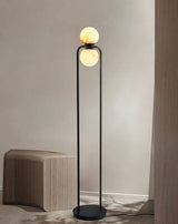 Modern Alabaster Tribeca Standing Floor Lamp with Natural Stone Shade and Black Metal Frame