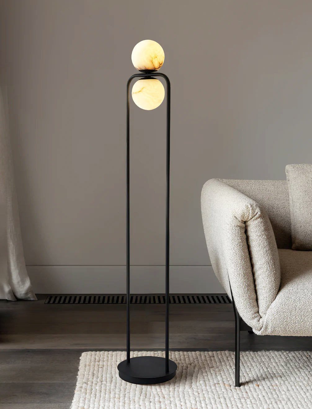 Modern Alabaster Tribeca Standing Floor Lamp with Natural Stone Shade and Black Metal Frame