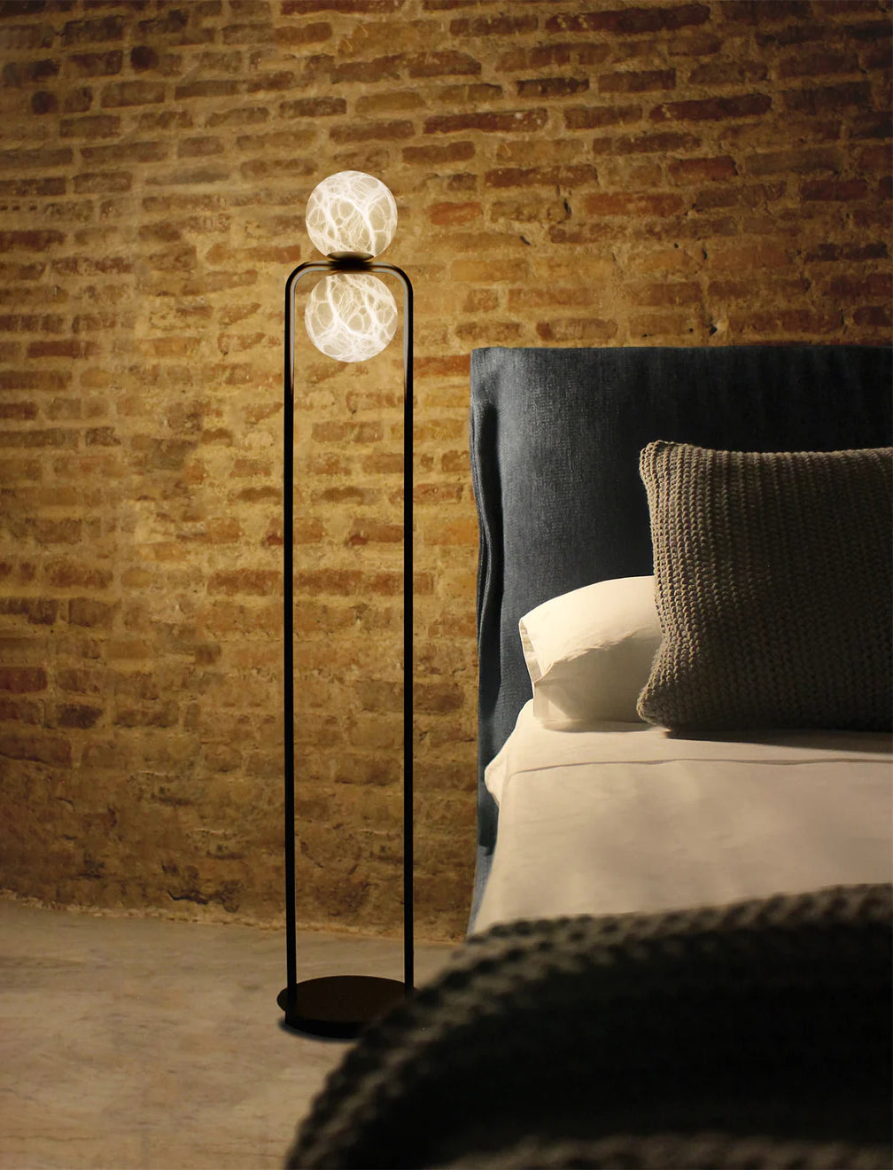 Modern Alabaster Tribeca Standing Floor Lamp with Natural Stone Shade and Black Metal Frame