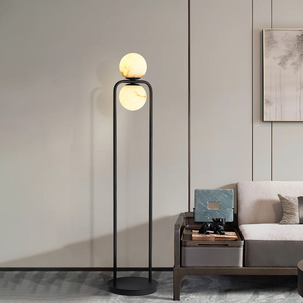 Modern Alabaster Tribeca Standing Floor Lamp with Natural Stone Shade and Black Metal Frame