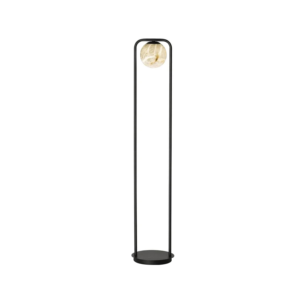 Modern Alabaster Tribeca Standing Floor Lamp with Natural Stone Shade and Black Metal Frame