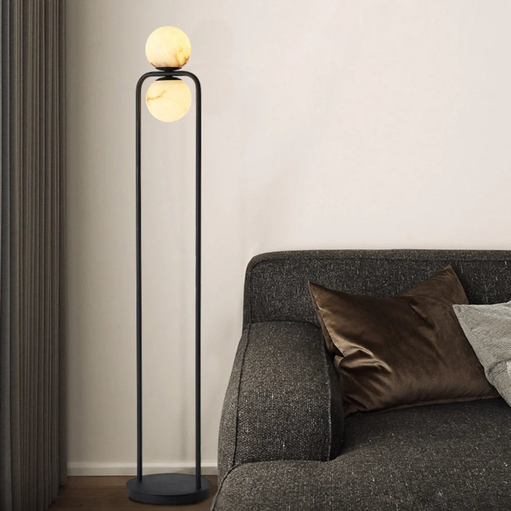 Modern Alabaster Tribeca Standing Floor Lamp with Natural Stone Shade and Black Metal Frame