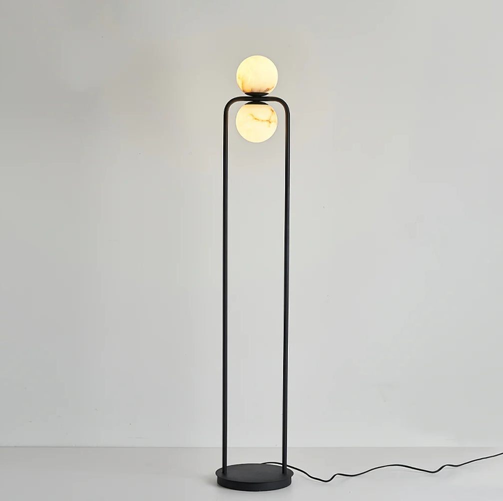 Modern Alabaster Tribeca Standing Floor Lamp with Natural Stone Shade and Black Metal Frame