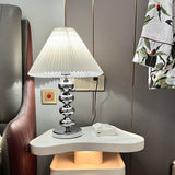 Aleisha Modern Pleated Fabric Shade Table Lamp with Chrome Base for Bedroom and Living Room