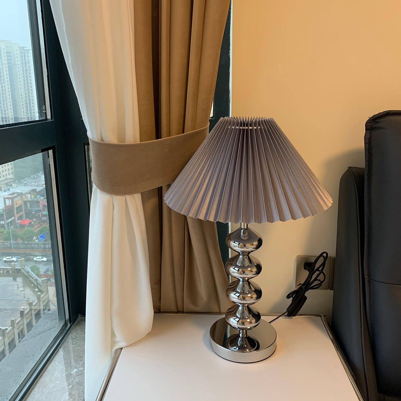 Aleisha Modern Pleated Fabric Shade Table Lamp with Chrome Base for Bedroom and Living Room