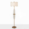 Modern Tall Linear Floor Lamp with Gold Metal Accents and Beige Fabric Shade