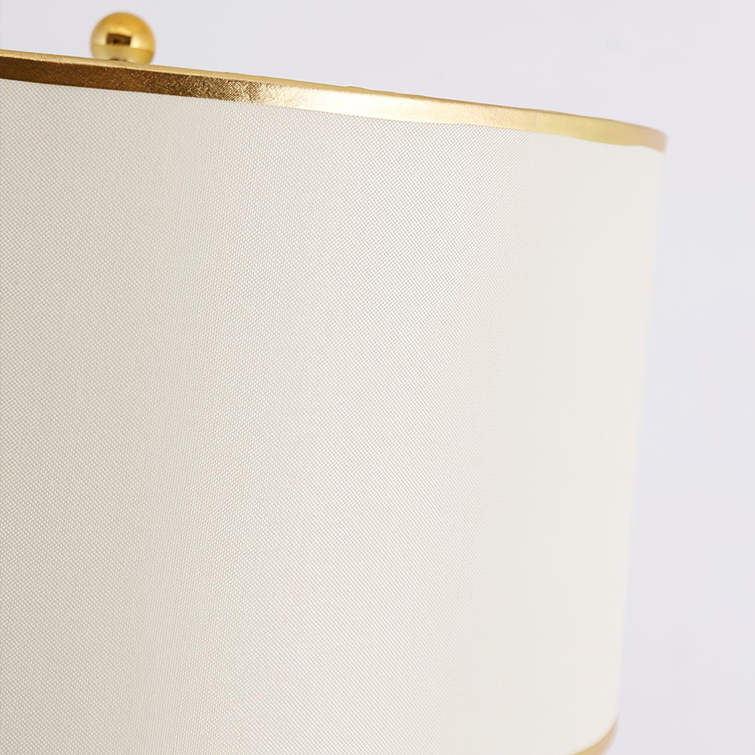 Modern Tall Linear Floor Lamp with Gold Metal Accents and Beige Fabric Shade