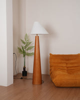 Modern Wood Floor Lamp with Asymmetrical Linen Shade for Contemporary Living Room Lighting