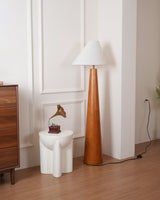 Modern Wood Floor Lamp with Asymmetrical Linen Shade for Contemporary Living Room Lighting