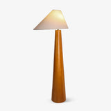 Modern Wood Floor Lamp with Asymmetrical Linen Shade for Contemporary Living Room Lighting
