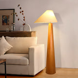 Modern Wood Floor Lamp with Asymmetrical Linen Shade for Contemporary Living Room Lighting