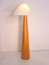 Modern Wood Floor Lamp with Asymmetrical Linen Shade for Contemporary Living Room Lighting