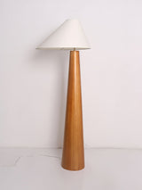 Modern Wood Floor Lamp with Asymmetrical Linen Shade for Contemporary Living Room Lighting