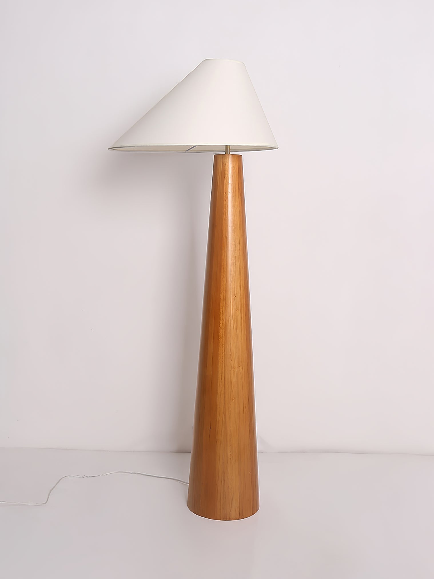 Modern Wood Floor Lamp with Asymmetrical Linen Shade for Contemporary Living Room Lighting