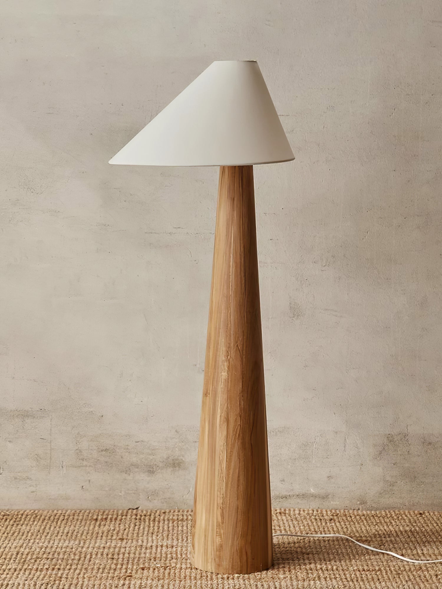 Modern Wood Floor Lamp with Asymmetrical Linen Shade for Contemporary Living Room Lighting