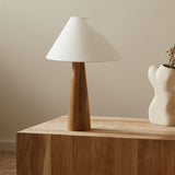 Minimalist Wooden Bedside Table Lamp with Asymmetrical White Fabric Shade