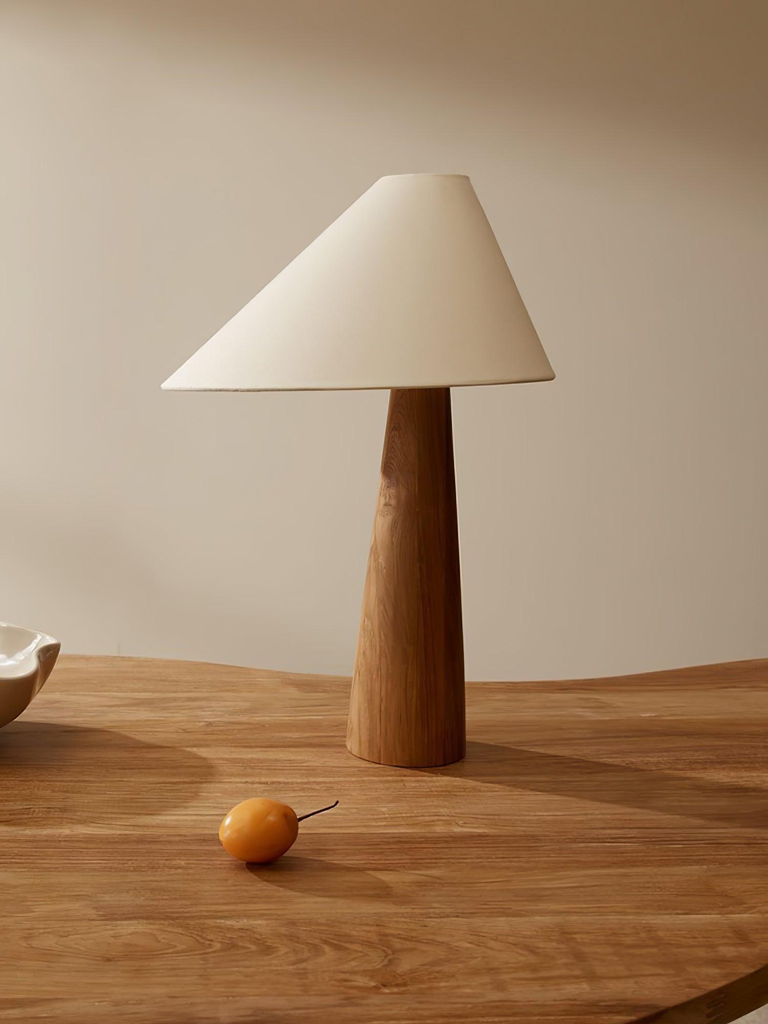 Minimalist Wooden Bedside Table Lamp with Asymmetrical White Fabric Shade