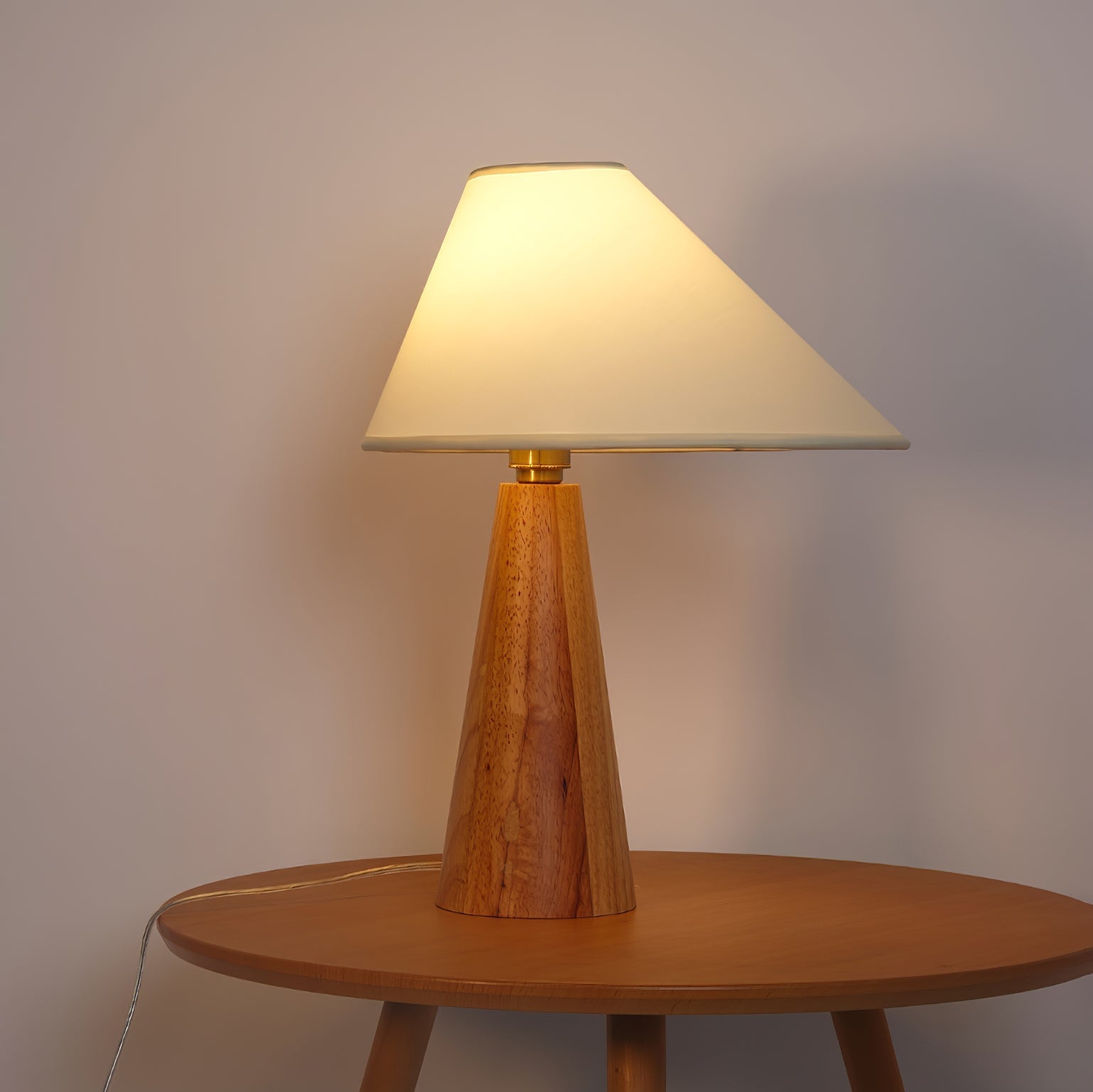 Minimalist Wooden Bedside Table Lamp with Asymmetrical White Fabric Shade
