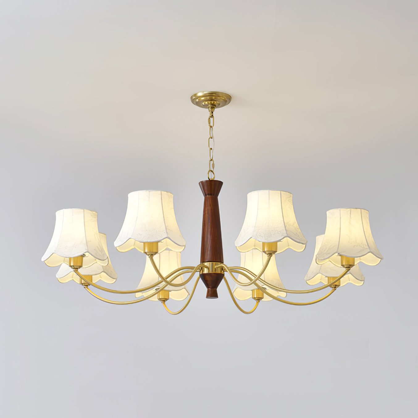 modern-conical-fabric-chandelier-with-brass-and-walnut-wood-accents-for-living-room