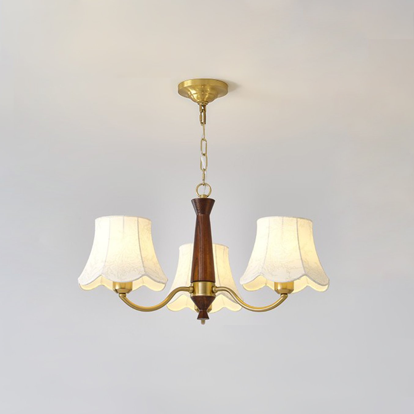 modern-conical-fabric-chandelier-with-brass-and-walnut-wood-accents-for-living-room