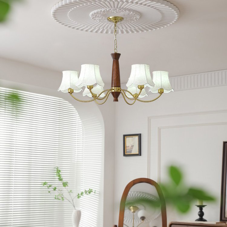 modern-conical-fabric-chandelier-with-brass-and-walnut-wood-accents-for-living-room
