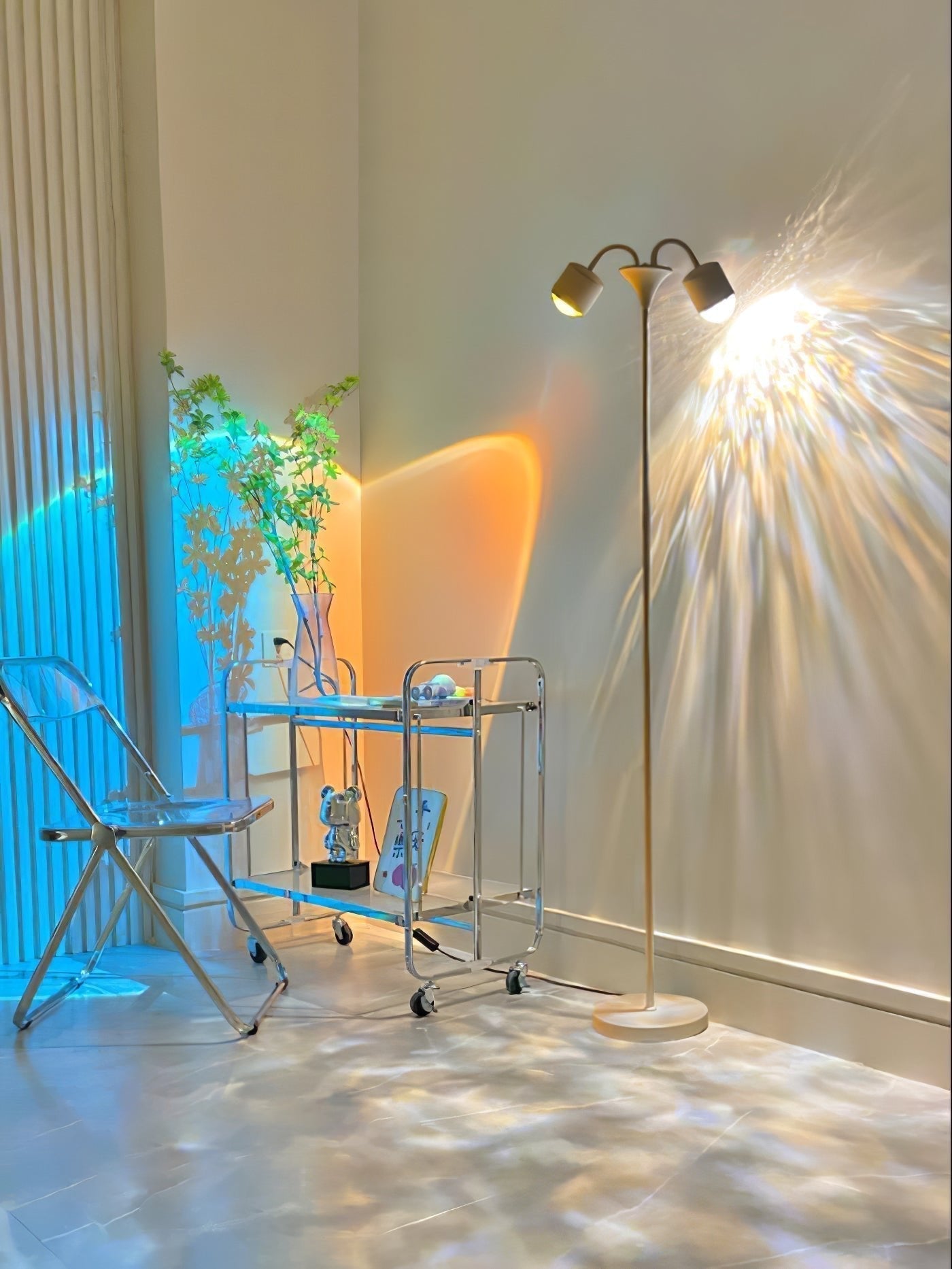 Modern Ripple and Sunset Red Ambient Floor Lamp Contemporary LED Standing Accent Light