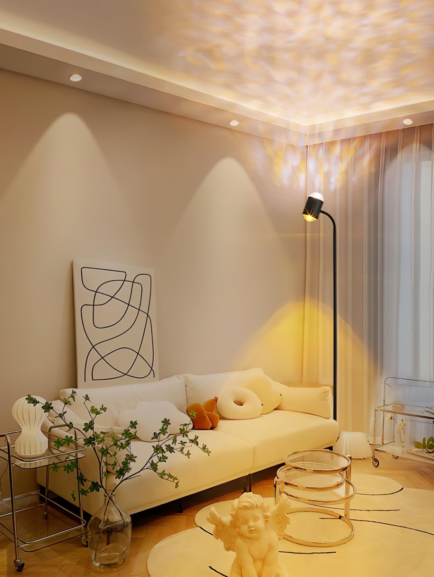 Modern Ripple and Sunset Red Ambient Floor Lamp Contemporary LED Standing Accent Light