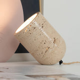 Modern Yellow Travertine Stone Table Lamp with Natural Wood Edge for Bedside