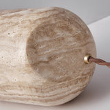 Modern Yellow Travertine Stone Table Lamp with Natural Wood Edge for Bedside