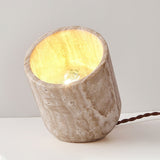 Modern Yellow Travertine Stone Table Lamp with Natural Wood Edge for Bedside