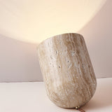 Modern Yellow Travertine Stone Table Lamp with Natural Wood Edge for Bedside