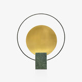 Geometric Hoop Industrial LED Table Lamp with Marble Base and Aged Gold Accents