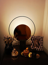 Geometric Hoop Industrial LED Table Lamp with Marble Base and Aged Gold Accents