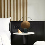 Geometric Hoop Industrial LED Table Lamp with Marble Base and Aged Gold Accents