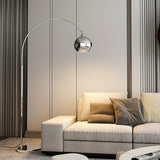 Modern Angler Chrome Floor Lamp with Adjustable Telescopic Arm and Metal Uplight for Living Room