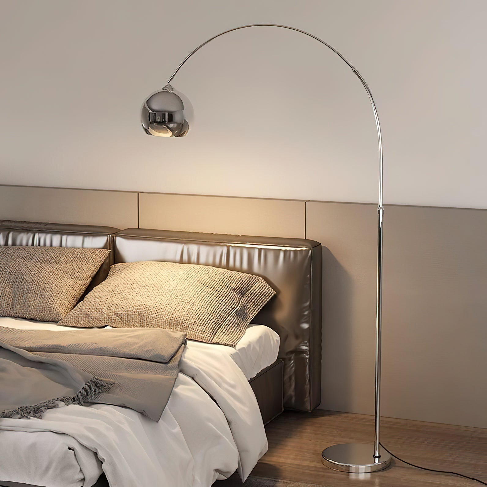 Modern Angler Chrome Floor Lamp with Adjustable Telescopic Arm and Metal Uplight for Living Room