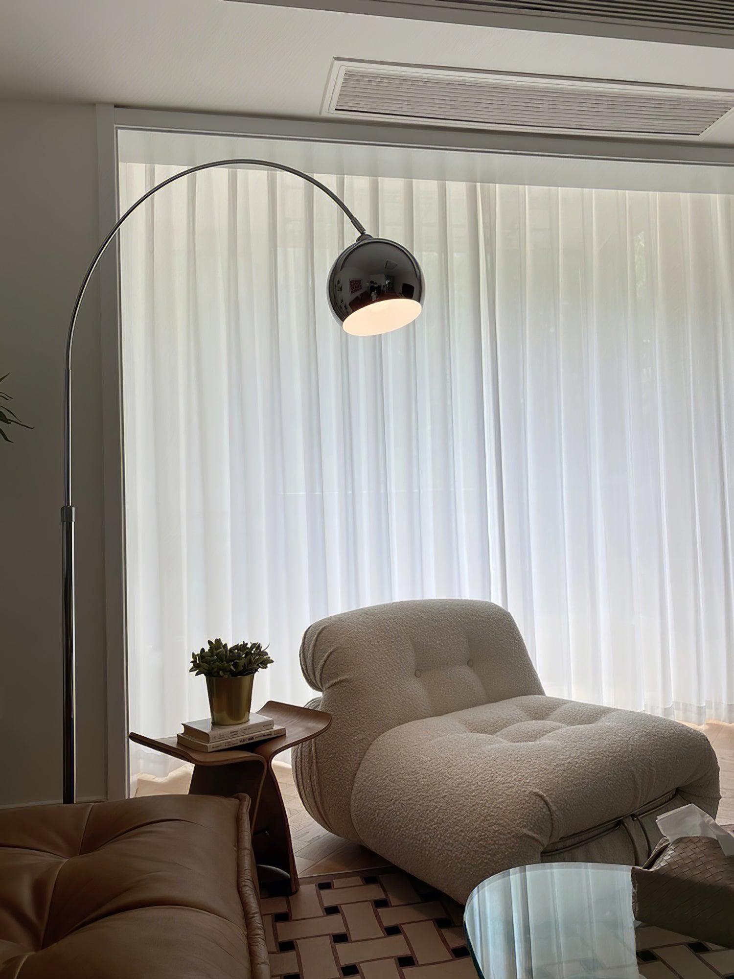 Modern Angler Chrome Floor Lamp with Adjustable Telescopic Arm and Metal Uplight for Living Room