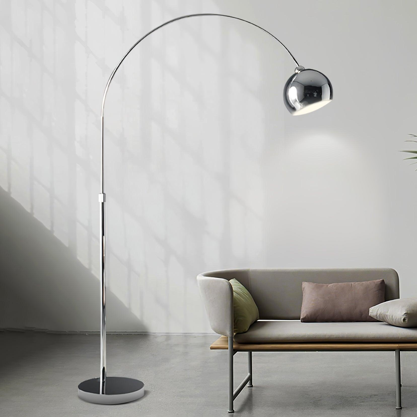 Modern Angler Chrome Floor Lamp with Adjustable Telescopic Arm and Metal Uplight for Living Room
