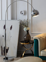 Modern Angler Chrome Floor Lamp with Adjustable Telescopic Arm and Metal Uplight for Living Room