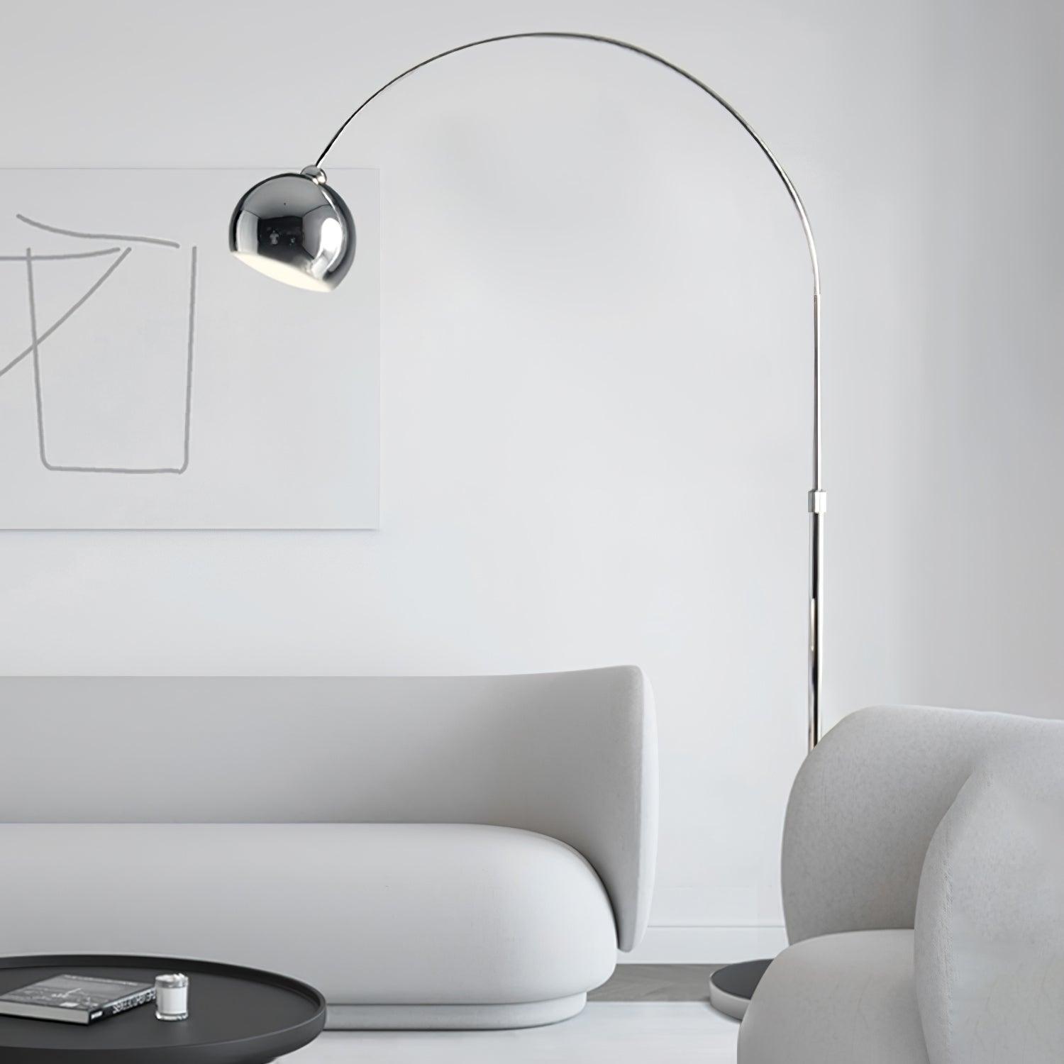 Modern Angler Chrome Floor Lamp with Adjustable Telescopic Arm and Metal Uplight for Living Room