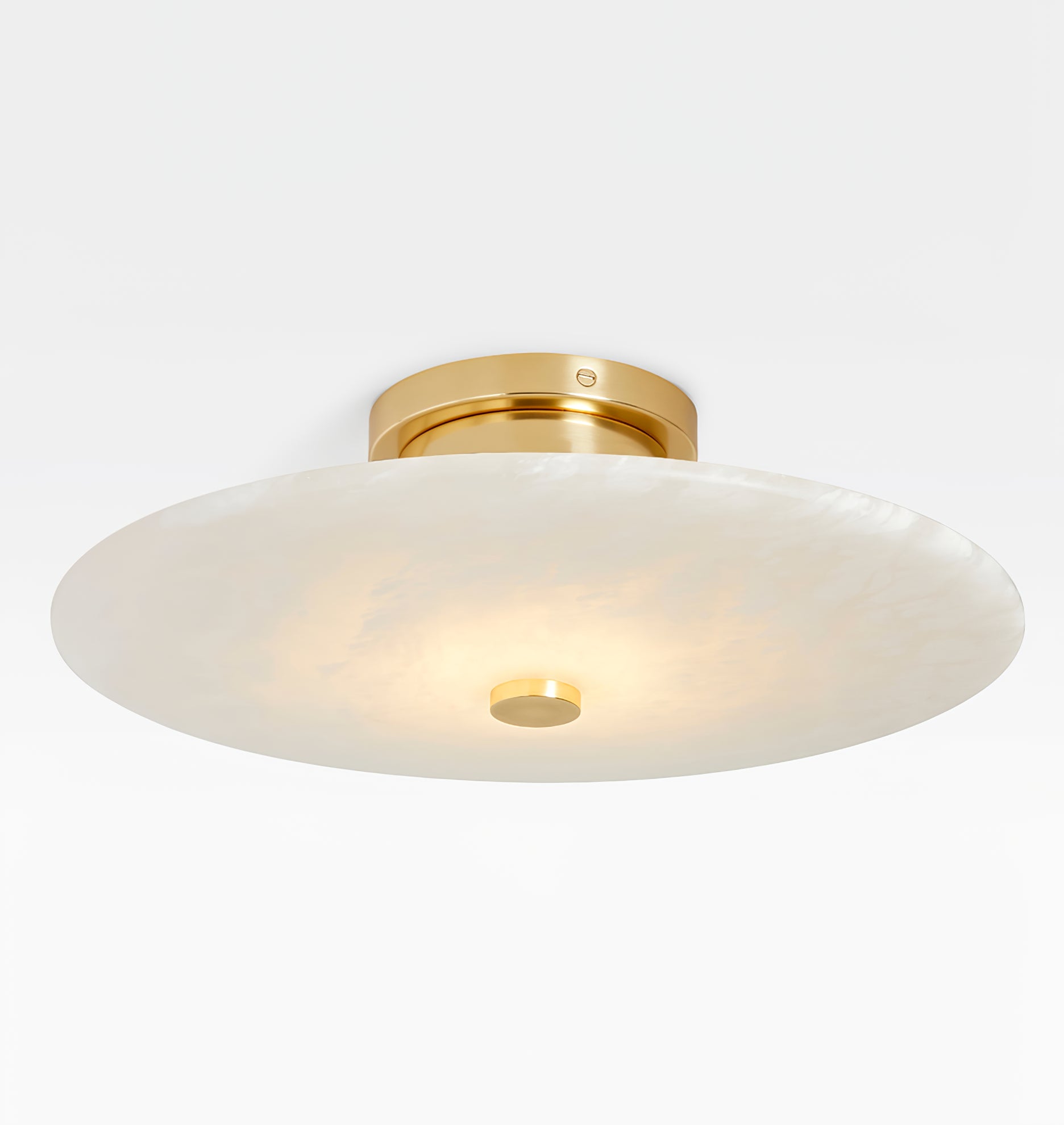 Modern Alabaster Flush Mount Ceiling Light with Brass Accents and Handcrafted Stone Shade