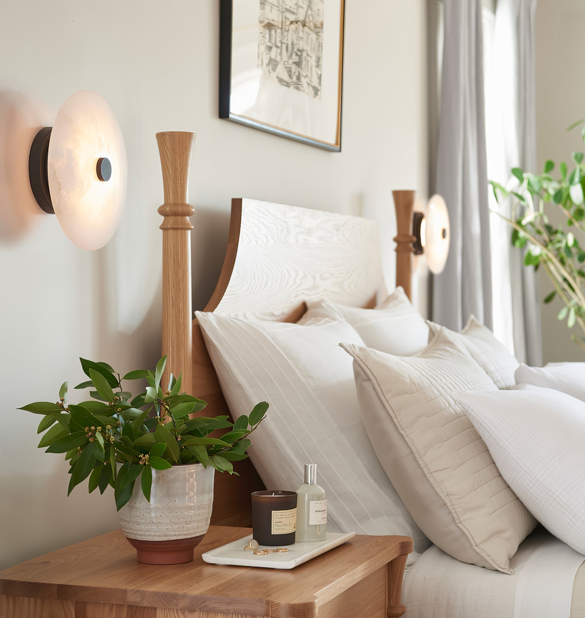 Modern Alabaster Flush Mount Ceiling Light with Brass Accents and Handcrafted Stone Shade