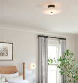 Modern Alabaster Flush Mount Ceiling Light with Brass Accents and Handcrafted Stone Shade