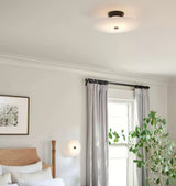 Modern Alabaster Flush Mount Ceiling Light with Brass Accents and Handcrafted Stone Shade