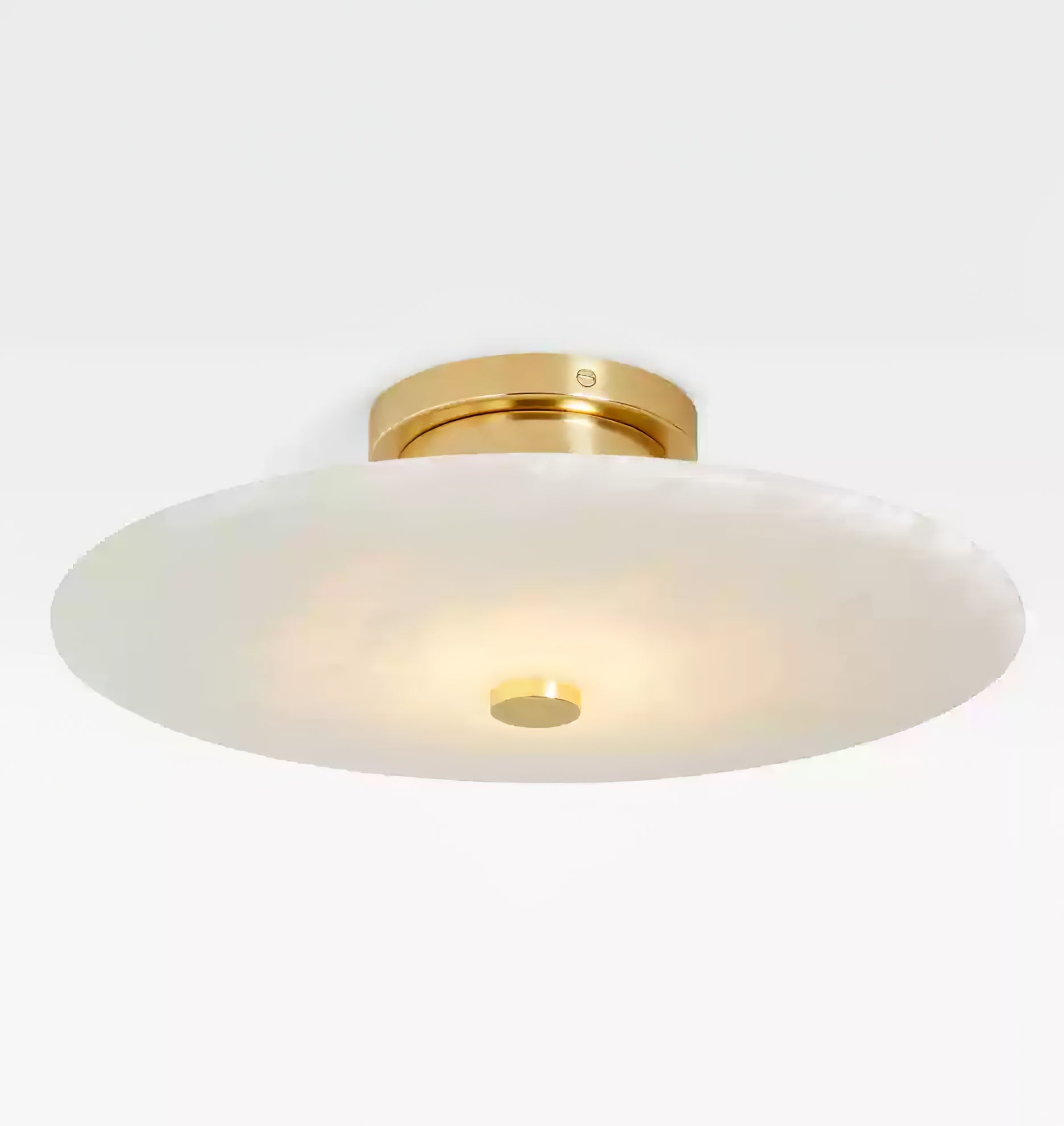 Modern Alabaster Flush Mount Ceiling Light with Brass Accents and Handcrafted Stone Shade